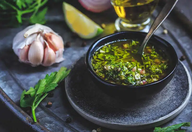 Chimichurri sauce with garlic, olive oil and lime